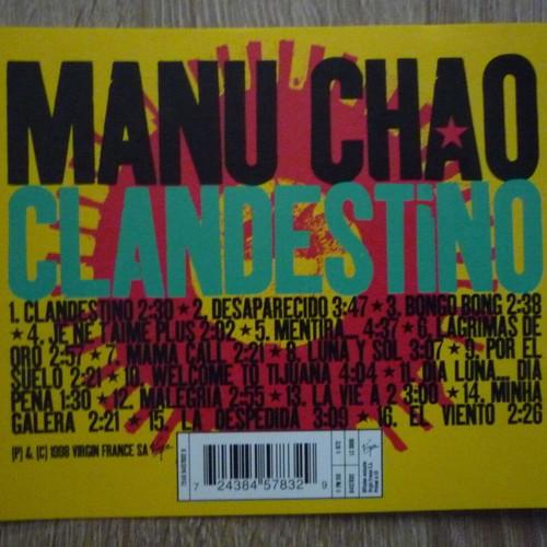 Manu Chao Clandestino CD used, disc and covers only without case