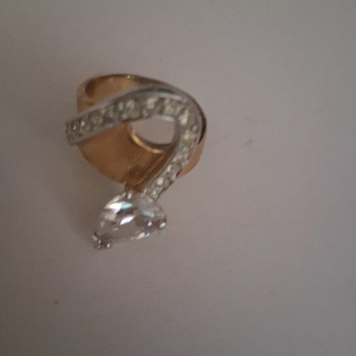 Vintage Atelier Statement Ring No54 Like New, Two-Tone with White Stones