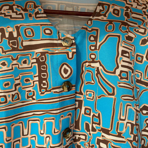 Shirt blue with brown patterns new Kado handmade clothes