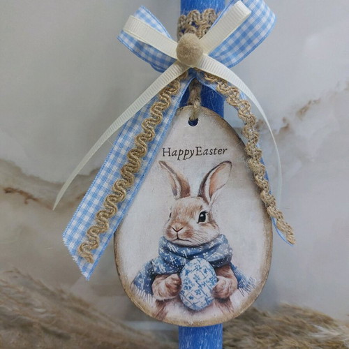 Scented candle with handmade wooden bunny decoration new