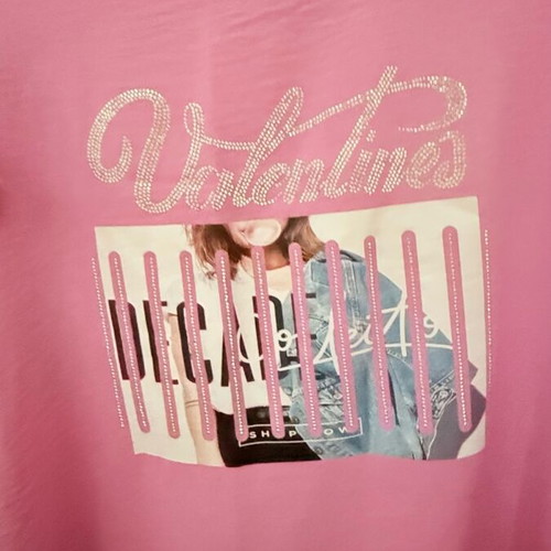 Pink oversized T-shirt with Valentine print and rhinestones like new, XL-XXL