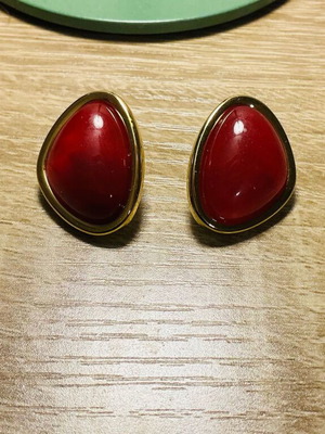 Vintage style earrings with deep red and gold trim