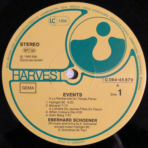 Eberhard Schoener Events vinyl record used, electronic