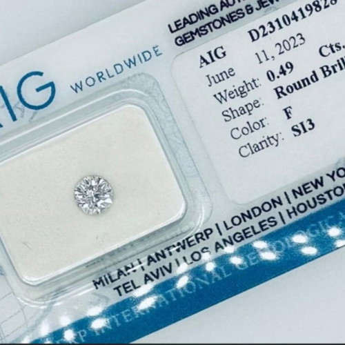 Diamond 0.49ct natural, round brilliant cut, F color, SI3 clarity