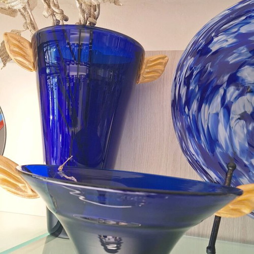 Set of 2 vase and bowl from natural glass Mediterranean new
