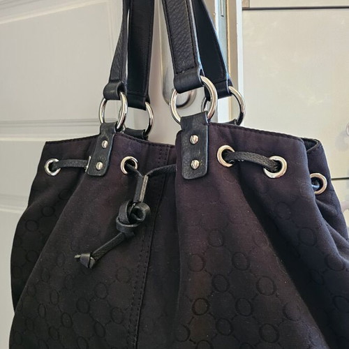 Oroton shoulder bag used, fabric with leather handles black