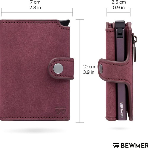 Bewmer 2 wallet with RFID protection, cardholder and coin pocket, bordeaux