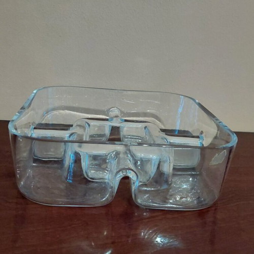 Square minimal serving platter with 5 deep sections, thick glass 25x25 new