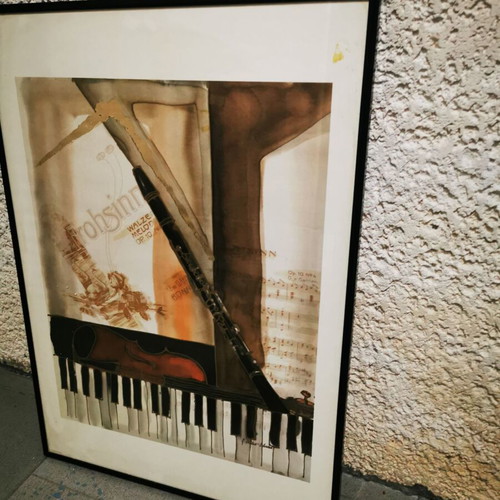 Music poster in black frame with glass, like new, 71x50.5cm