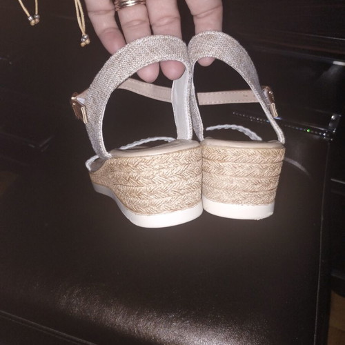 Sandals platform new, white and beige, size 43 approx