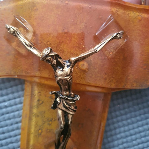 Glass hanging cross like new