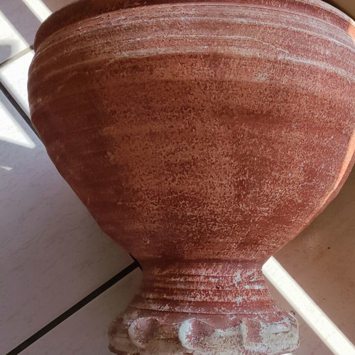 Clay flowerpot used with crack at base