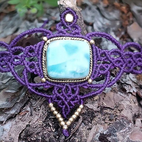 Macrame bracelet new with larimar, purple and turquoise
