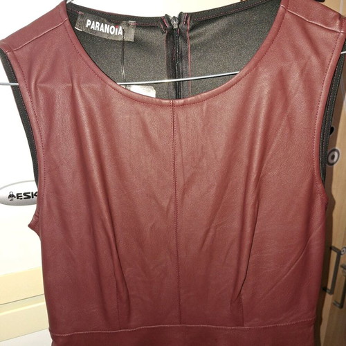 Leather midi dress sleeveless with pleats new, brown and red