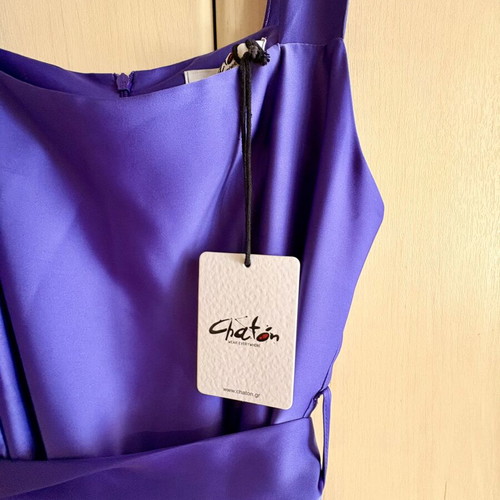 Chaton Pleated Satin Dress purple new, size L
