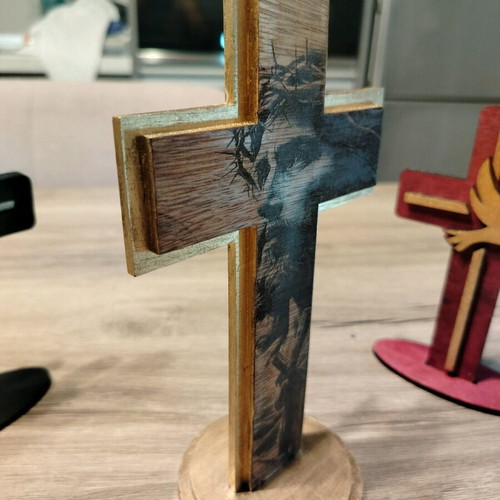 Wooden Cross with Jesus Christ Engraving, New