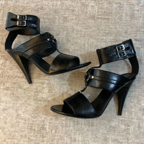 Saint Laurent T-Strap Leather Sandals Women’s Size 40 New Black