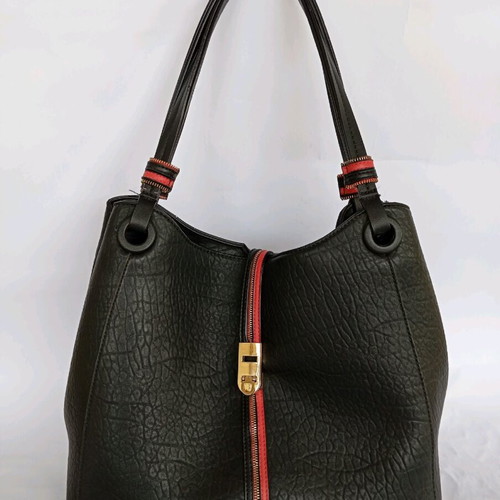 Women's shoulder bag used, black with red details