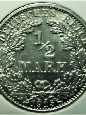 Νόμισμα 1/2 Mark 1915 μεταχειρισμένο, Γερμανία, τύπος Wilhelm II