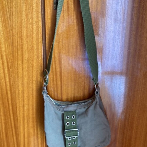 Grunge Hobo Shoulder Bag with Khaki Details