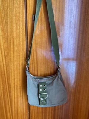 Grunge Hobo Shoulder Bag with Khaki Details