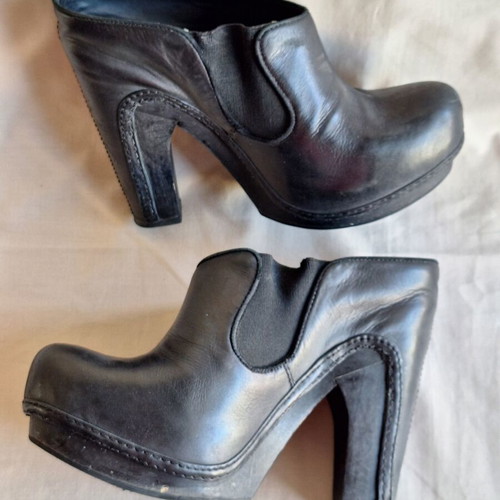 AllSaints Spitalfields Black Leather Platform Mules Size 39