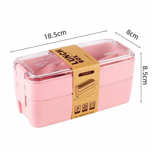 Lunch box modern 750ml with 2 containers and cutlery pink new