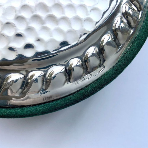 Velvet box with hammered silver, like new, green