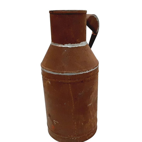 Vintage tin milk jug used, rustic farmhouse decor