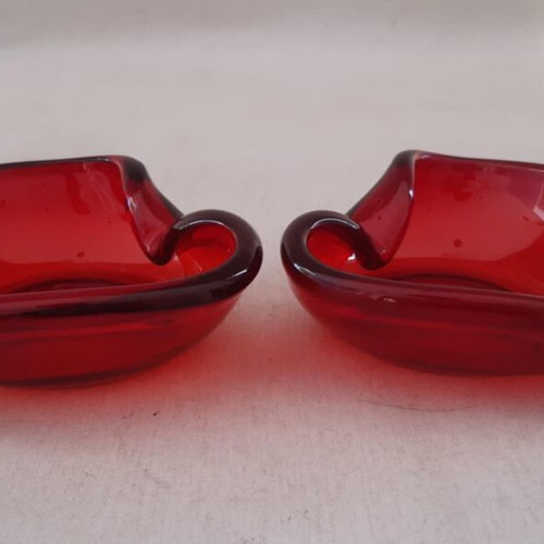Ashtrays set of 2 red glass used