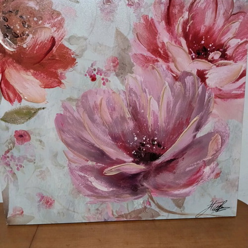 Signed handmade painting 60×60 floral art in like new condition