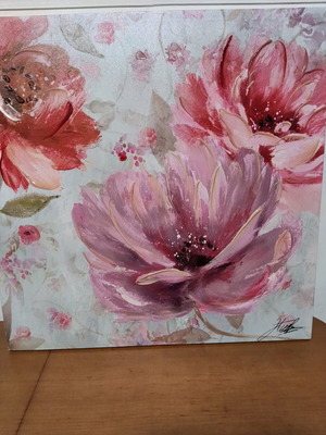 Signed handmade painting 60×60 floral art in like new condition