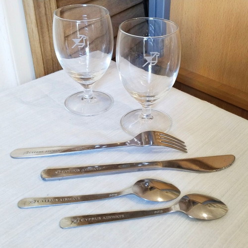 Vintage Cyprus Airways glassware and cutlery set like new