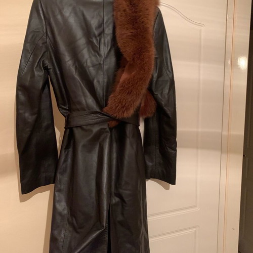 Dimensioni napa leather trench coat with fur collar, new, dark brown