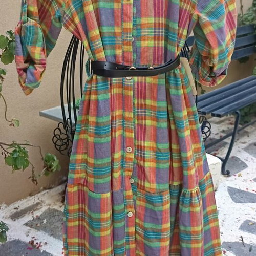Maxi dress colorful check viscose 33% size S/M new with belt