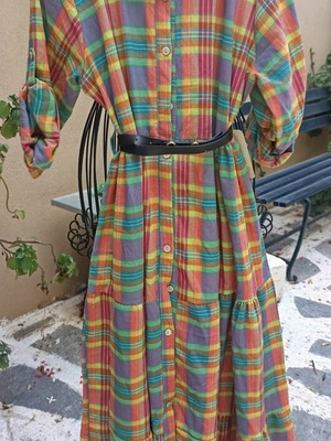 Maxi dress colorful check viscose 33% size S/M new with belt