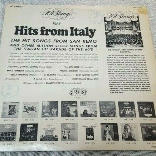 101 Strings Million Seller Hits From Italy LP used, pop