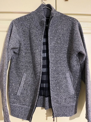 Men's winter cardigan with warm lining, size M, grey