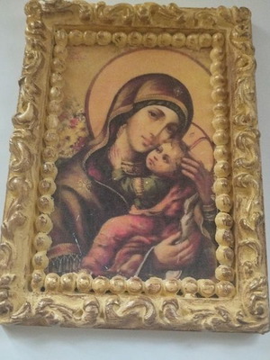 Icon of Virgin Mary with Jesus Christ new, handmade clay 14x18 cm
