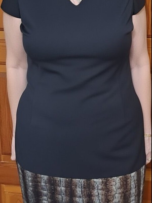 Elegant Black Dress with Metallic Gold Crocodile Effect Hem New