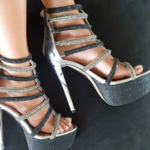 Women's sandals with glitter and strass, handmade design, made to order
