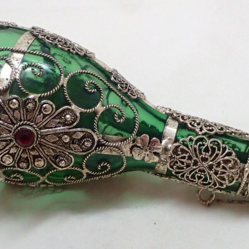 Vintage glass bottle with metal filigree technique from Ioannina folk art workshop