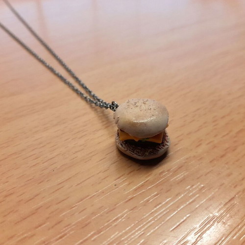 Hamburger necklace handmade new from polymer clay with thin chain