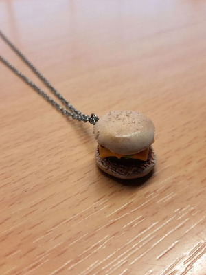 Hamburger necklace handmade new from polymer clay with thin chain