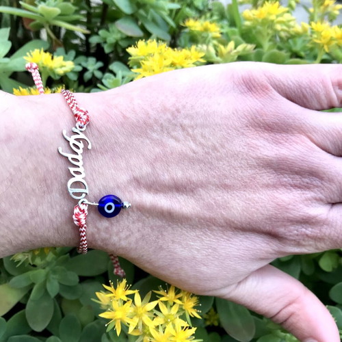 Men's Martaki Bracelet for Dad with Blue Glass Eye and Daddy Metal Tag New