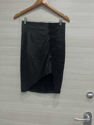 Leather mini skirt used with lace, asymmetric, size medium