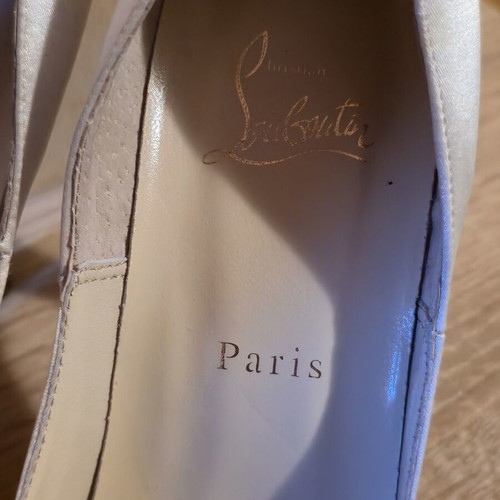 Christian Louboutin women's ivory satin high heels with Swarovski crystals