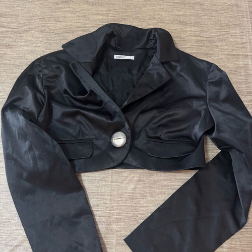Black satin cropped jacket like new, Italian fashion, size M
