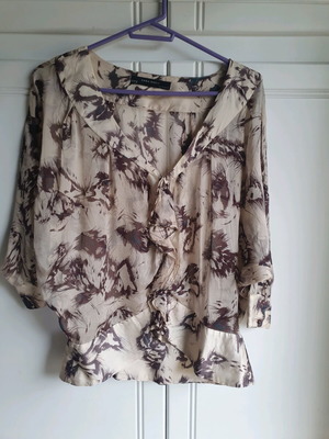 Zara all-silk blouse like new, printed beige brown