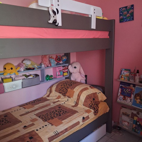 Dominique bunk bed by Mathy by Bols like new with 2 mattresses and guest drawer